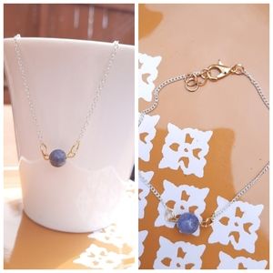 Blue Aventurine Stone Two Tone Bracelet & Necklace Bundle